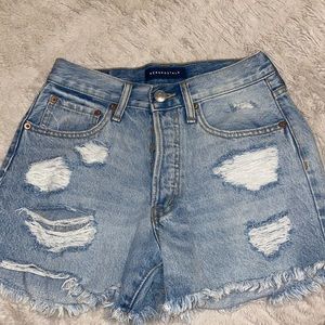 SALE: Distressed Light Denim High Waisted Shorts